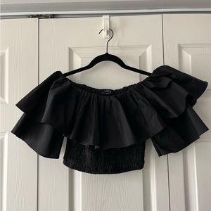 VICI 
Black Off-Shoulder Ruffle Top